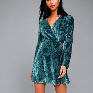 Long Sleeve Teal Blue Wrap Dress